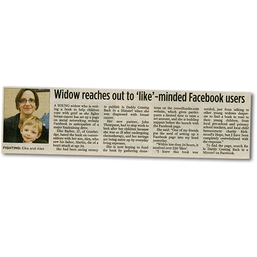 Edinburgh Evening News article: Widow reaches out to 'like'-minded Facebook users