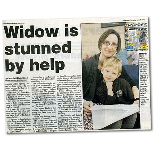 Midlothian Advertiser article: Widow is stunned by help