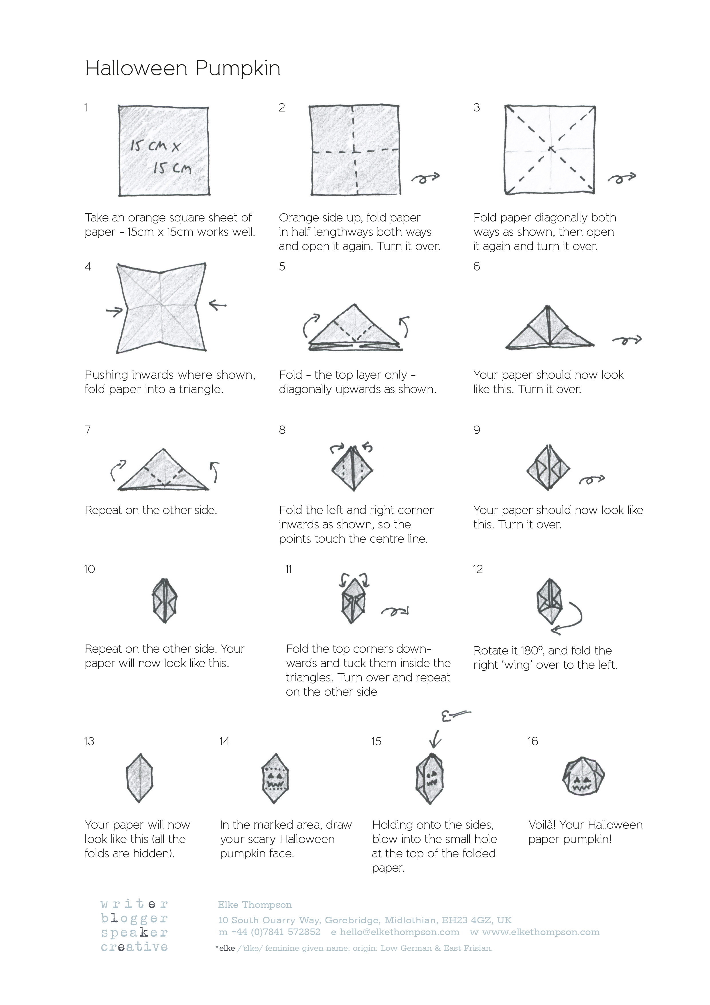 Origami pumpkin folding instructions by Elke Thompson