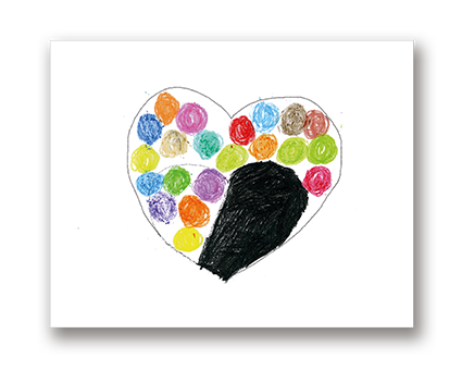 Ein Herz mit schwarz und bunt gefüllt. Es symbolisiert die Trauer und das Leben.